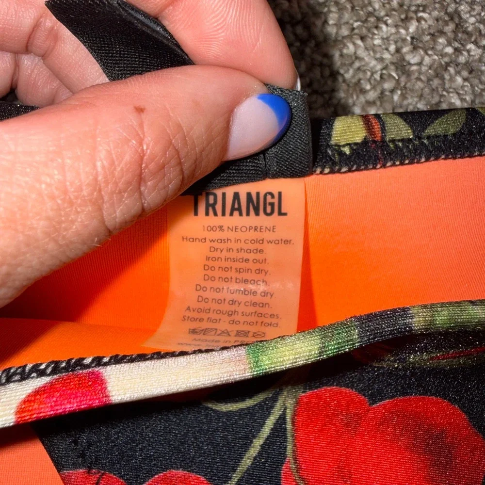 Triangl Bikini Set Womens L Top‎ S Bottom Orange Floral Neoprene Good Trim